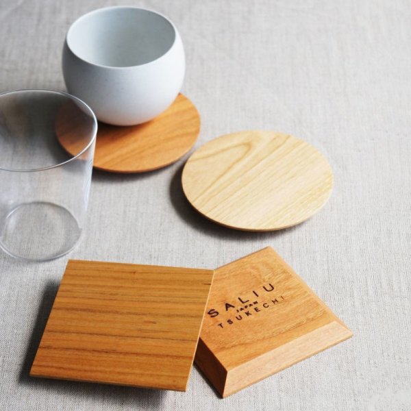 SALIU】YAMASAKURA 茶敷 角 山桜 四角 茶托 小皿 木製 天然木 日本製