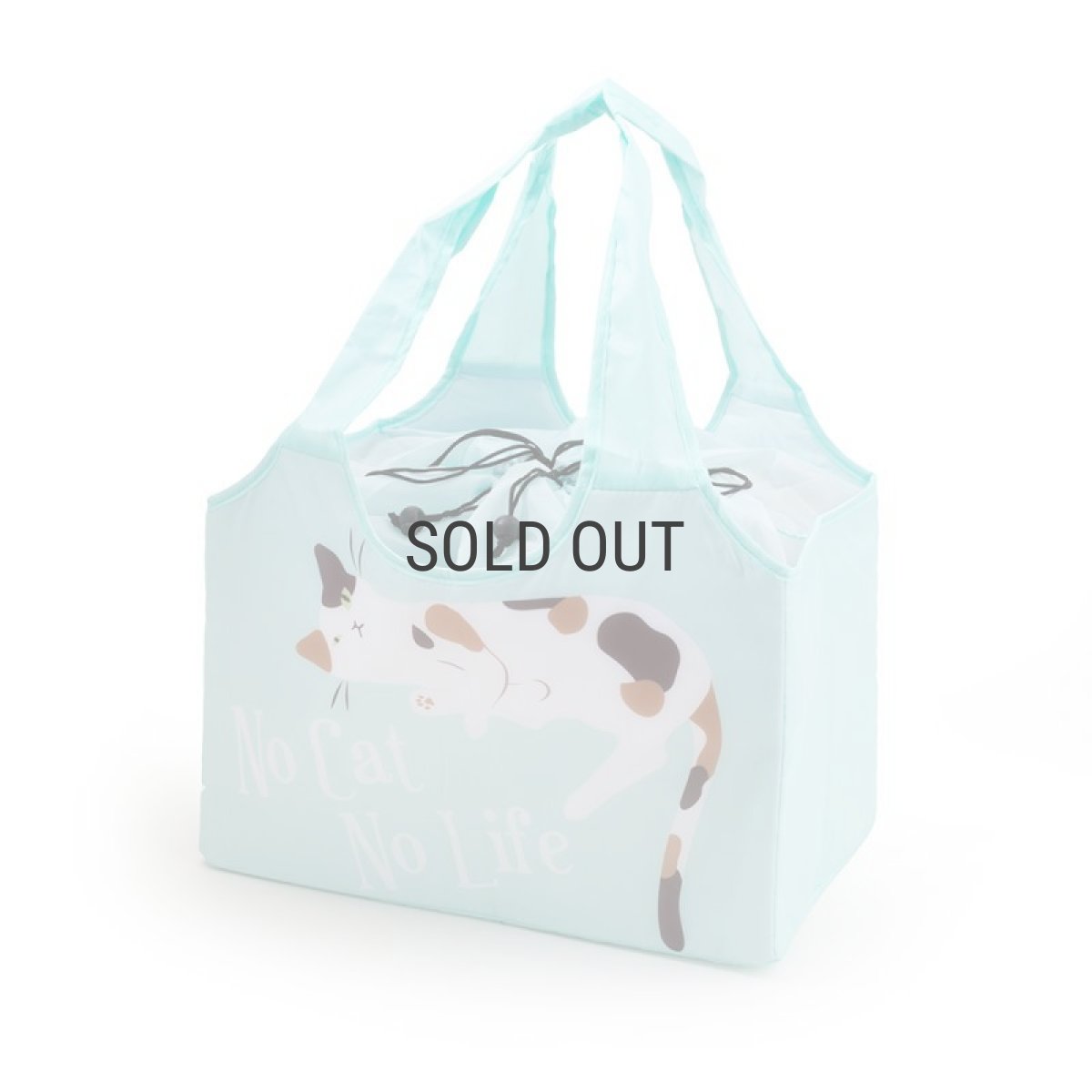 画像1: 【Abeille】Shopping Basket Bag ミント ミケ　/猫/青/ブルー/ミケ猫/エコバッグ/ショッピングバッグ/買い物バッグ/キャット/cat/猫好き/ (1)