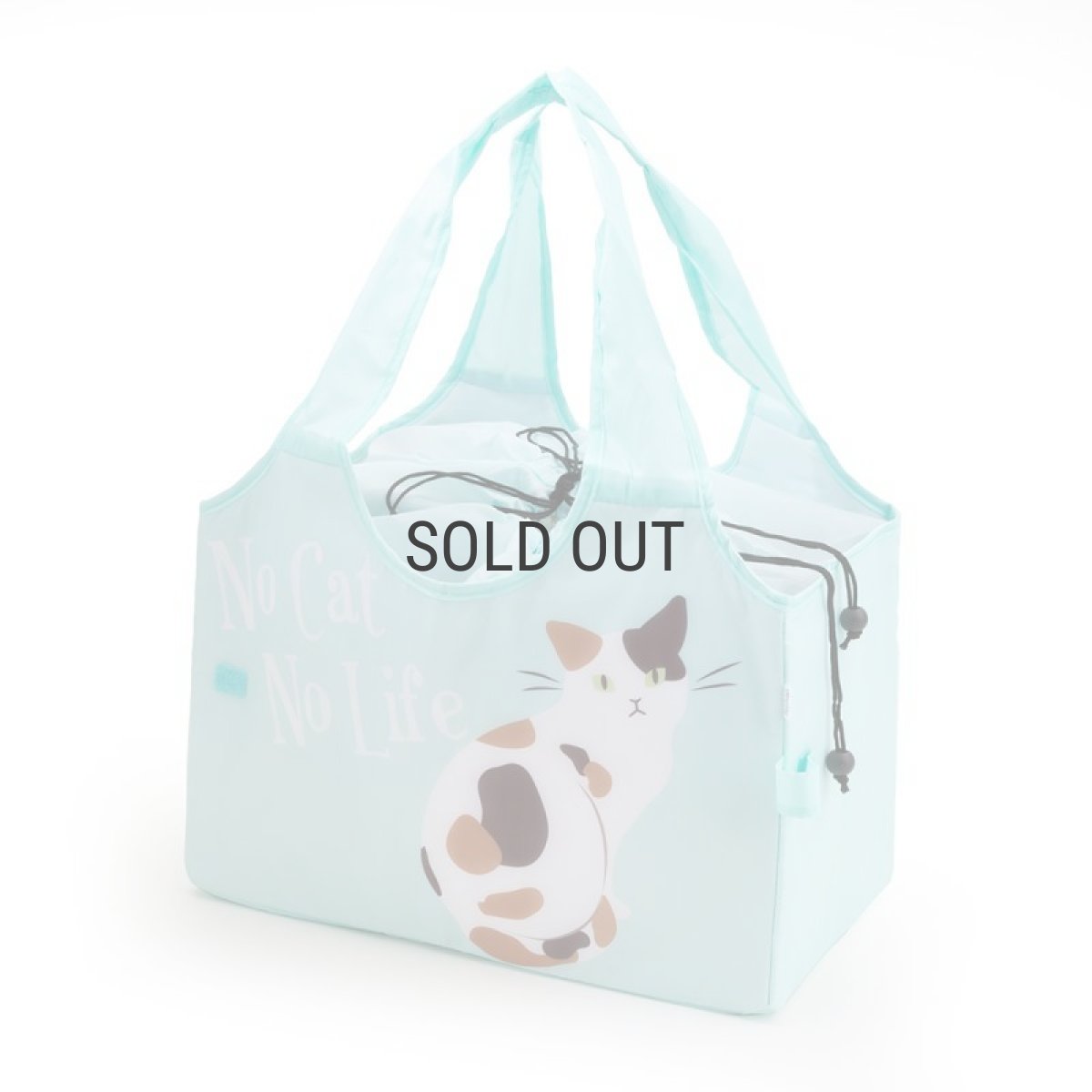 画像3: 【Abeille】Shopping Basket Bag ミント ミケ　/猫/青/ブルー/ミケ猫/エコバッグ/ショッピングバッグ/買い物バッグ/キャット/cat/猫好き/ (3)