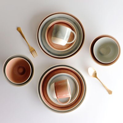 画像1: 【Lien】リヤン　グラデーション マグカップ　ピンク　グレー　ターコイズ　陶器　磁器