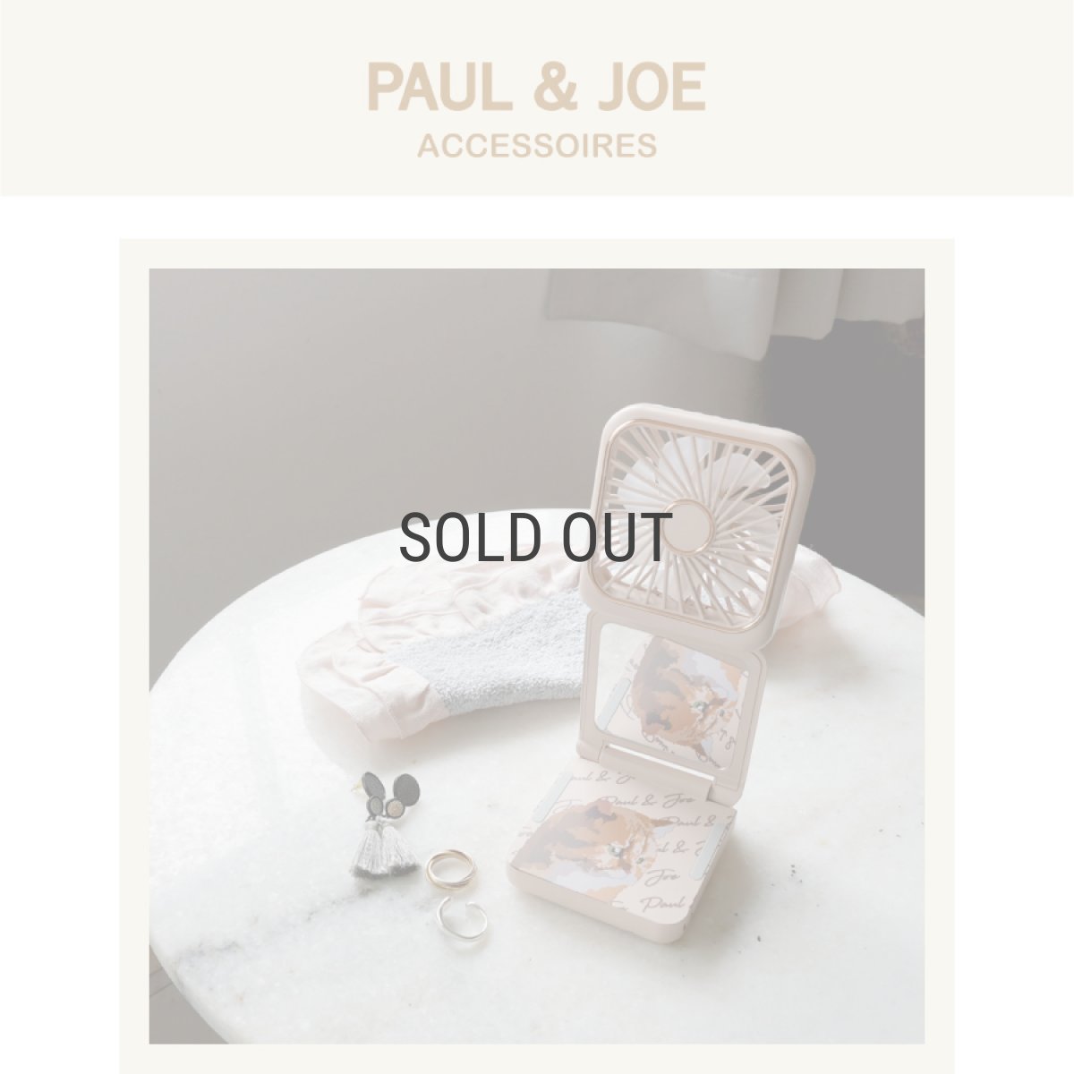画像2: 【PAUL&JOE】ポール＆ジョー　充電式　モバイルハンディファン　ミニ扇風機　猫　(スマホスタンド/ミラー付き/ 5段階風量切替) 　充電用USBケーブル付き (2)