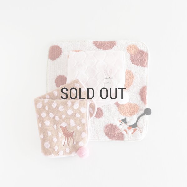 bloomie's】タオルハンカチ 20×20cm ポンポン付き ふわふわ ねこ