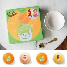 画像1: 【DADACAT】GO! GO! JAPAN !! ゼリー缶 4個入り （夕張メロンx２　白桃　りんご）　日本画家の伊藤清子デザイン　Made in Japan  (1)