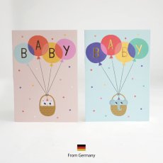 画像1: 【Klang & Kleid】Baby Animal （ねこ・ぞう）出産祝い 箔押しカード　封筒付  Allison Black  Lagom Design  ギフト　約11cm X 15cm　Design in UK 　EU印刷　ネコポス対応 (1)