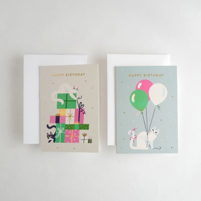画像1: 【Klang & Kleid】Birthday Cat バースデーキャット (また?・からまる) バースデーカード 箔押しカード 封筒付 誕生日カード Allison Black Lagom Design ギフト 約11cm X 15cm Design in UK EU印刷 ネコポス対応