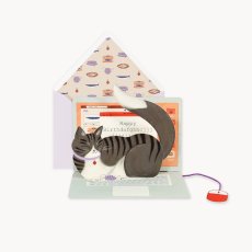画像1: ネコポス対応【UP WITH PAPER】　Laptop Cat バースデーカード　お誕生日カード　ポップアップカード　立体カード ギフト　10.2 x 7cm Design in USA (1)