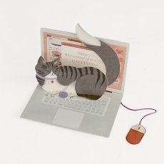 画像3: ネコポス対応【UP WITH PAPER】　Laptop Cat バースデーカード　お誕生日カード　ポップアップカード　立体カード ギフト　10.2 x 7cm Design in USA (3)