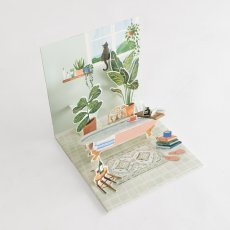 画像3: ネコポス対応【UP WITH PAPER】BATHTUB リラックスタイム　（バスタイム・猫・キャンドル・ワイン・読書）カード　ポップアップカード ギフト　13.5cm X 13.5cm　Design in USA (3)