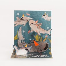 画像1: ネコポス対応【UP WITH PAPER】　3D Sharks  シャーク　バースデーカード　お誕生日カード　ポップアップカード　立体カード ギフト　7.5x7.5x7.5cm (1)