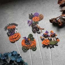 画像1: 【CORNAC】ハロウィンピック　スティック　約31cm　ブリキ製　ガーデンピック　インテリア オーナメント　黒猫　 (1)