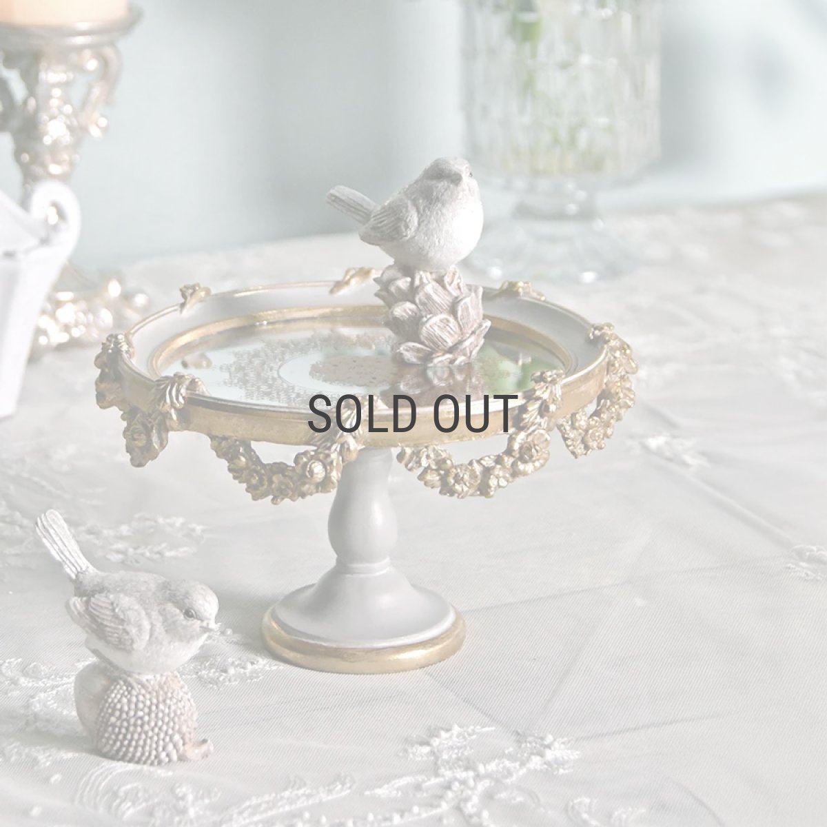 画像6: 【HM】フラワーガーランド　ミラートレイ　スタンド　グレイ　φ19.5cm×H12cm　アンティーク調 (6)