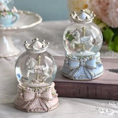 画像4: 【 HM 】リボンカルーセル　ミニスノードーム　 回転木馬　メリーゴーランド　H11cm　（ピンク・ブルー） (4)