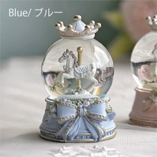 画像7: 【 HM 】リボンカルーセル　ミニスノードーム　 回転木馬　メリーゴーランド　H11cm　（ピンク・ブルー） (7)
