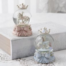 画像10: 【 HM 】リボンカルーセル　ミニスノードーム　 回転木馬　メリーゴーランド　H11cm　（ピンク・ブルー） (10)