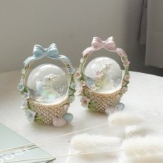 画像1: 【 HM 】ラビットバスケット　ミニスノードーム　H9cm　リボンバスケット　ウサギ　（ピンク・ブルー） (1)