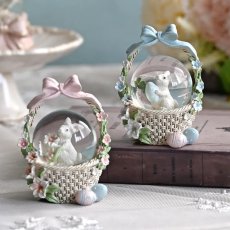 画像8: 【 HM 】ラビットバスケット　ミニスノードーム　H9cm　リボンバスケット　ウサギ　（ピンク・ブルー） (8)