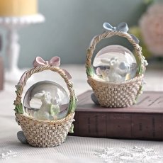 画像9: 【 HM 】ラビットバスケット　ミニスノードーム　H9cm　リボンバスケット　ウサギ　（ピンク・ブルー） (9)