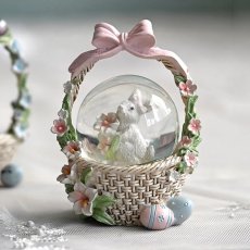 画像4: 【 HM 】ラビットバスケット　ミニスノードーム　H9cm　リボンバスケット　ウサギ　（ピンク・ブルー） (4)