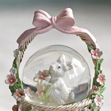 画像5: 【 HM 】ラビットバスケット　ミニスノードーム　H9cm　リボンバスケット　ウサギ　（ピンク・ブルー） (5)