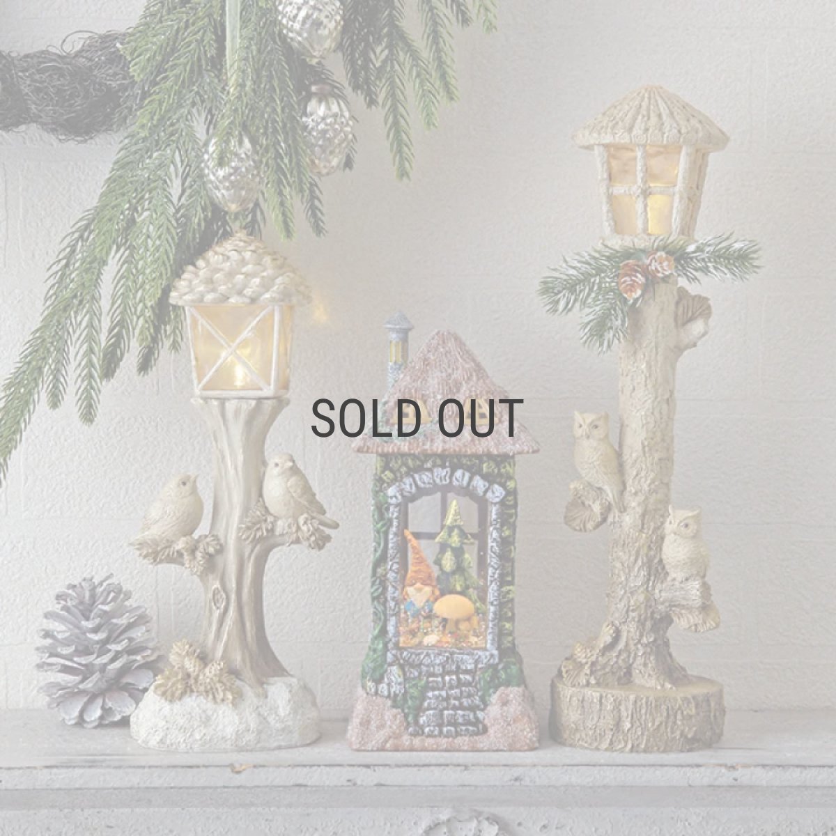 画像4: 【HM】バードLEDランプポストオブジェ　LEDライト　ランプオブジェ　小鳥　松ぼっくり　電池式　H31cm (4)