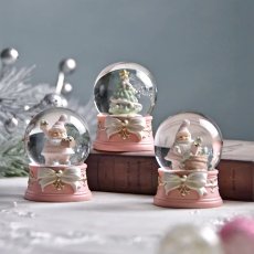 画像1: 【 HM 】パステルリボンベース　ミニスノードーム　H6.5cm　ピンク　サンタクロース　クリスマスツリー (1)