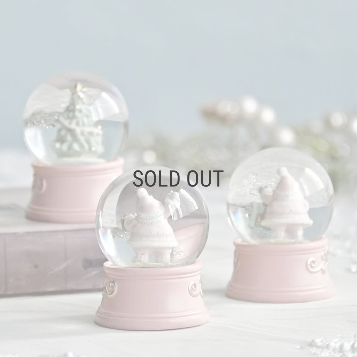 画像7: 【 HM 】パステルリボンベース　ミニスノードーム　H6.5cm　ピンク　サンタクロース　クリスマスツリー (7)