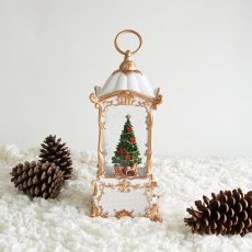 画像1: 【 HM 】リキッドLED　スノードーム　ホワイトランタンツリー　オルゴール　８曲　電池・USB　H28cm (1)