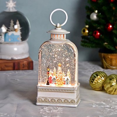 画像1: 【 HM 】リキッドLED スノードーム ホワイトランタンツリー オルゴール 8曲 電池・USB H28cm