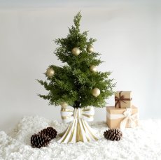 画像1: 【HM】リボンベース クリスマスツリー　65cm　ゴールドリボン　ゴールド　ホワイト (1)