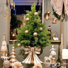画像2: 【HM】リボンベース クリスマスツリー　65cm　ゴールドリボン　ゴールド　ホワイト (2)