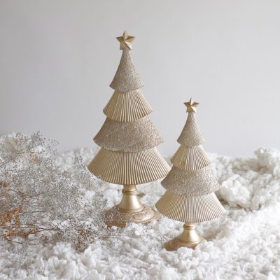 画像1: 【HM】リボンベース クリスマスツリー　65cm　ゴールドリボン　ゴールド　ホワイト