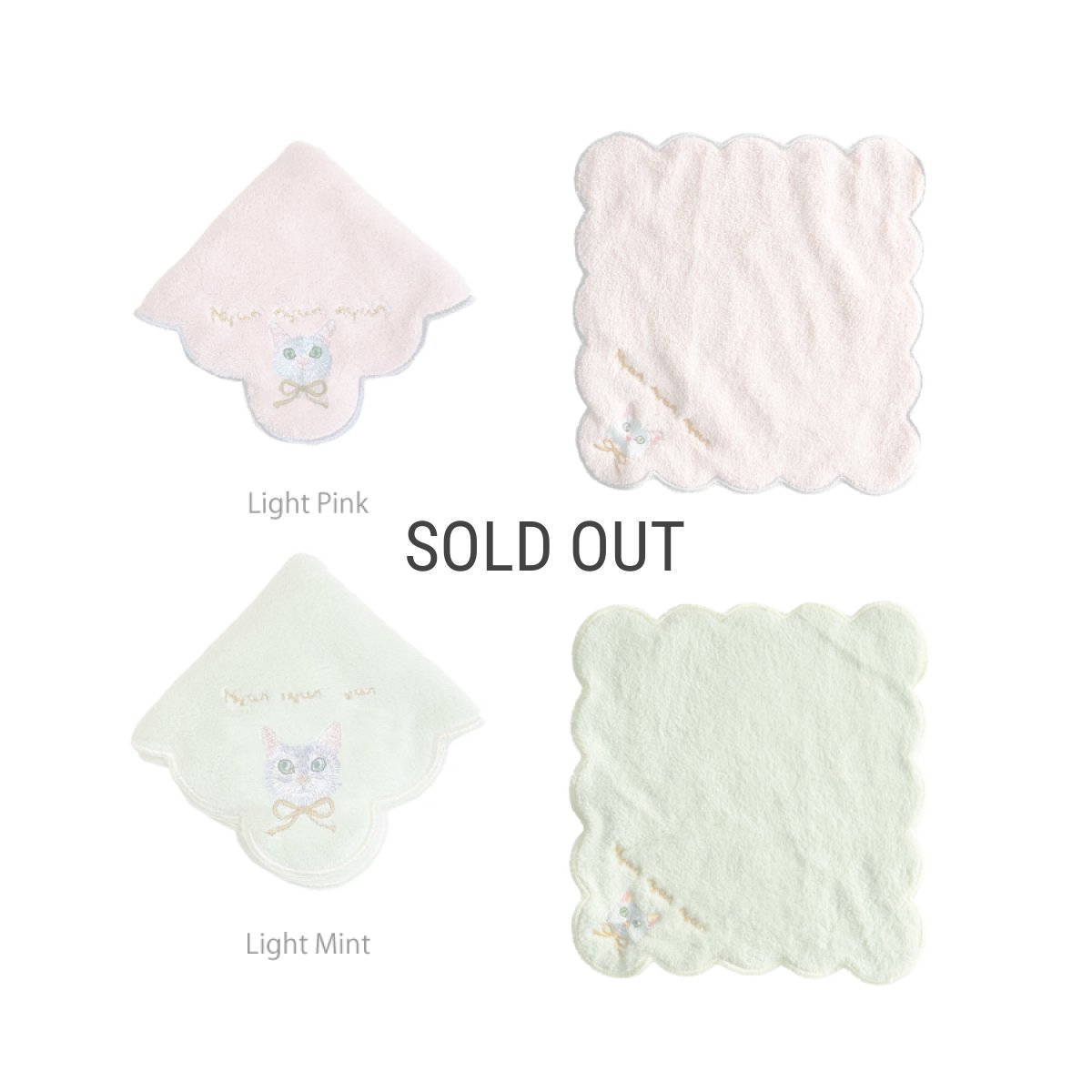 画像3: 【HYRD】ネコの日　タオルハンカチ　ねこ刺繍　ライトピンク　ライトミント　20x20cm (3)