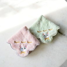 画像1: 【HYRD】ネコの日　タオルハンカチ　ねこ刺繍　ライトピンク　ライトミント　20x20cm (1)