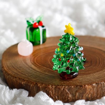画像1: 【The Joy Luck Club】クリスマスプレゼント　グリーン　20mm  プレゼント　ギフト　ガラス製　オブジェ　クリスマス　ミニチュア