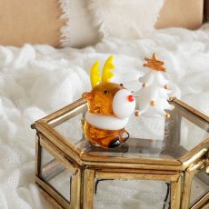 画像1: 【The Joy Luck Club】おすわりトナカイ （黄角）　20mm  ガラス製　オブジェ　クリスマス　ミニチュア  (1)