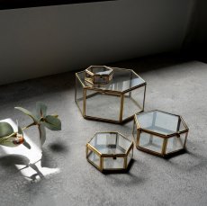 画像1: 【MALAIKA】六角ガラスケース　インテリアに　小物入れ　（S・M・L・XL）　インド製　アンティーク調 (1)