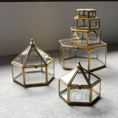 画像1: 【MALAIKA】長方形　ガラスケース　インテリアに　小物入れ　（S・M・L）　インド製　アンティーク調