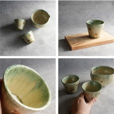 画像4: 【南楽窯】美濃焼  織部流し　湯呑み　小鉢    日本製  φ8.5cm (4)