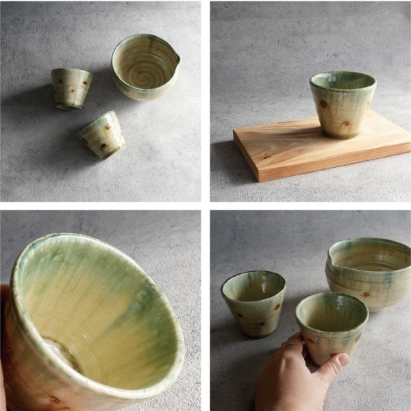 古い 織部 小鉢5客 鉢 皿 急須 醤油注 薬味入 織部釉 料理揃 全10点 南楽窯】美濃焼 織部流し 湯呑み 小鉢 日本製 φ8.5cm - Nature Ave.