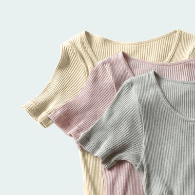 画像1: 【天衣無縫】リブ8分袖シャツ オーガニックコットン 100% スーピマコットン インナー ボタニカルダイ オフホワイト ピンク グレー