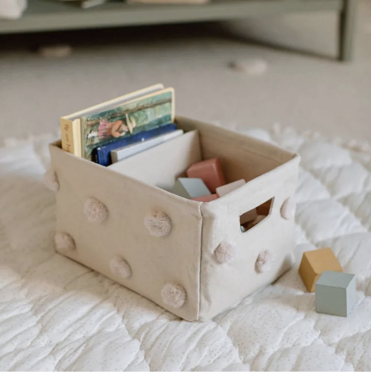 画像11: 【Pehr】 ペア ポンポンストレージ　Hide Away caddy (SS)　ハイドアウェイ　キャディー　28x16x20cm 角型　布製ストレージ　キャンパス地　物入れ　おもちゃ入れ　収納　バッグ　インド製　カナダ (11)