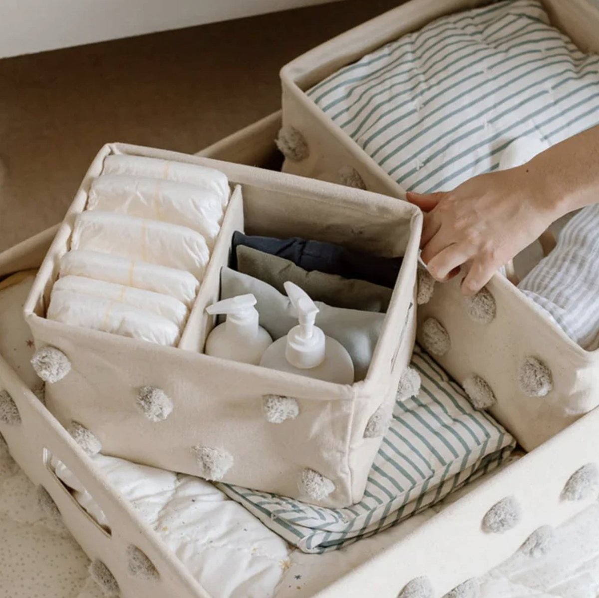 画像10: 【Pehr】 ペア ポンポンストレージ　Hide Away caddy (SS)　ハイドアウェイ　キャディー　28x16x20cm 角型　布製ストレージ　キャンパス地　物入れ　おもちゃ入れ　収納　バッグ　インド製　カナダ (10)