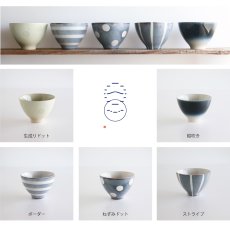 画像5: 【作山窯-SAKUZAN-】-凛-　飯碗　２個セット　茶碗　ボウル　作山窯　日本製　美濃焼　ねずみドット　生成ドット　紺吹き　ボーダー　ストライプ　 (5)