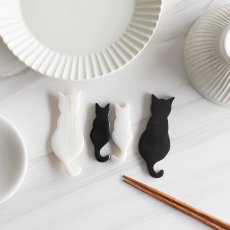 画像1: 【Pearl Collection】親子猫セット　箸置き　カトラリーレスト　大きな猫　ねこ　黒猫　ネコ　黒水牛　水牛角　シェル　貝 (1)