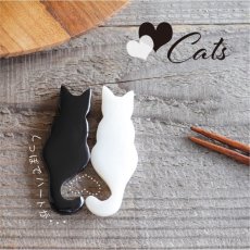 画像4: 【Pearl Collection】親子猫セット　箸置き　カトラリーレスト　大きな猫　ねこ　黒猫　ネコ　黒水牛　水牛角　シェル　貝 (4)