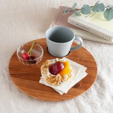 画像1: 【TEAK WOOD】ランチプレート ラウンド Ｌ 27ｃｍ カップホルダー有り  丸 トレー プレート トレイ チーク材 木製 ウッド 天然木 インスタ (1)