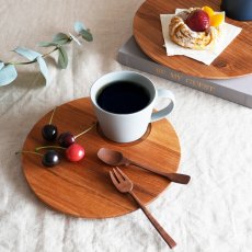 画像1: 【TEAK WOOD】ランチプレート　ラウンド　Ｍ　22ｃｍ　カップホルダー　丸　チーク 木製 天然木  (1)