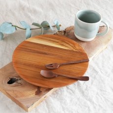 画像1: 【TEAK WOOD】Plate プレート ラウンド Ｍ 22ｃｍ カップホルダー無し 丸 トレー プレート トレイ チーク 木製プレート 天然木 おしゃれ (1)