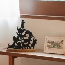 画像9: 【TEAK WOOD】Cat stack tower キャットスタックタワー 10pcs set Natural Black 木製 オブジェ 積み木 猫 (9)