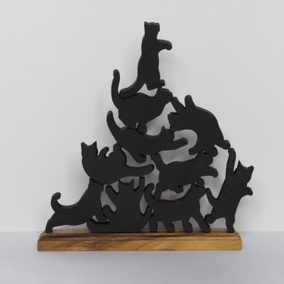 画像3: 【TEAK WOOD】Cat stack tower キャットスタックタワー 10pcs set Natural Black 木製 オブジェ 積み木 猫